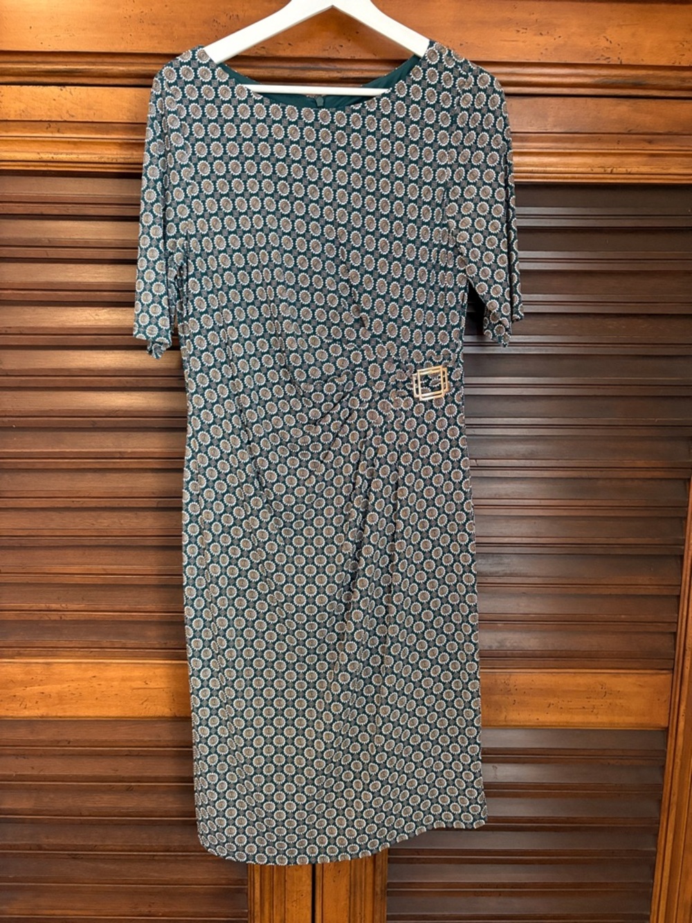 Jessica Howard Teal Patterned Midi Dress with Decorative Buckle